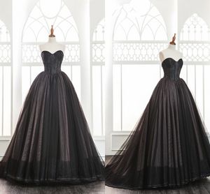 2019 Simple Black Ball Gown Wedding Dresses Strapless Open Back Tulle Wedding Bridal Gowns Party Dress Custom Made Cheap