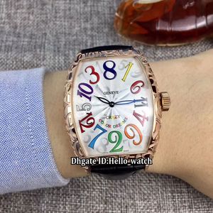 Neue CRAZY HOURS COLOR DREAMS 8880 CH Automatik-Herrenuhr mit weißem Zifferblatt, Roségold, rissiges Gehäuse, Lederarmband, hochwertige Armbanduhren