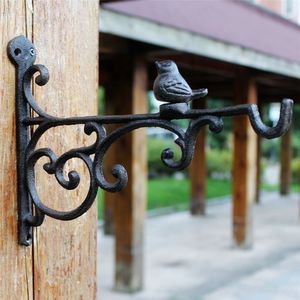 4 Pieces Cast Iron Bird Bracket Wall Mount Hook for Garden Plant Flower Basket Pot Birdcage Lantern Hanging Item Antique Vintage Brown Home Decoration