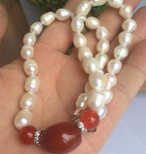 Collana con perle coltivate d'agata GORGEOUS naturale rossa da 9-10 mm 18 