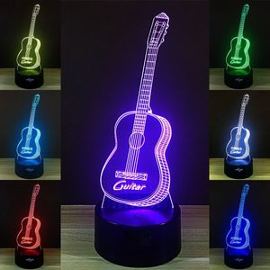 USB LED Night Light Ilusão 3D Guitarra Estúdio Decor 7 Cores Sensor de Toque Lâmpada # R42