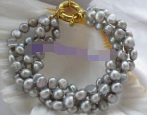 Spedizione gratuitaclassico braccialetto di perle coltivate d'acqua dolce barocche grigie a 4 file
