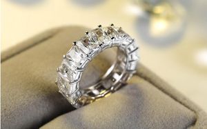Meistverkaufter neuer Ankunfts-Luxusschmuck aus 925er-Sterlingsilber mit vollem Princess-Schliff, einreihiger Topas-CZ-Diamant-Ewigkeits-Ehering-Ring für Frauen
