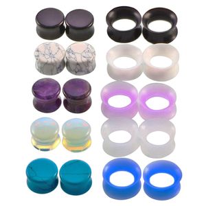 10 Pair Nature Stone Ear Plugs Silicone Tunnels Double Flare Gauges Ear Stretcher Earlet Expanders Body Piercing Jewelry 6-16mm Mix Colors