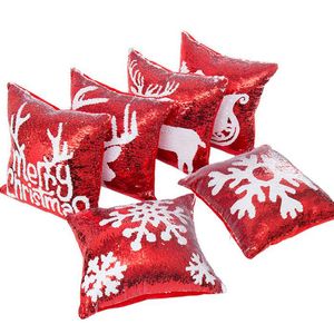 Mermaid Double Sequin Pillow Case Christmas Snowflake Reindeer Pillowcase Home Sofa Car Cushion Cover Without Core QW8413