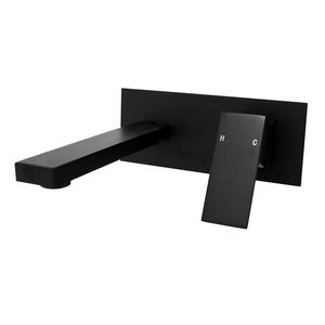 Alba Preto Único Punho Wall Mounted Torneira Do Banheiro Bacia Mixer Set Com Placa Quadrada Latão Sólido Construção