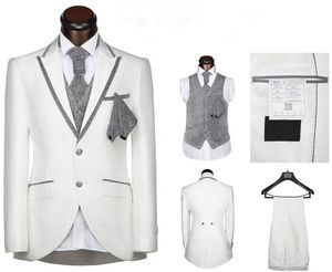 New Design Branco Noivo Smoking Groomsmen Blazer Excelente Pico Lapela Dois Homens Botão de Festa de Formatura de Negócios Terno (Jaqueta + calça + Gravata + Colete) NO: 944