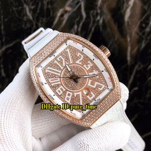 Beat Quality VANGUARD V 45 SC DT Gypsoph Zifferblatt Japan Miyota Automatik Herrenuhr Roségold Caes Diamant Lünette Weißes Lederarmband Uhren