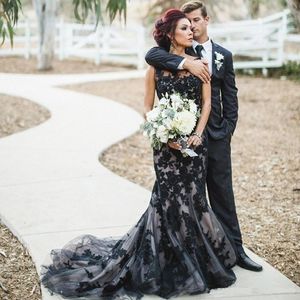 Siyah Gotik Mermaid Gelinlik 2017 Dantel Custom Made Gelin Gelin Gelinlikler Sweep Tren robe de mariage