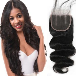 Top Lace Closure Natural Color Brasilianska Human Hair 4x4 Lace Closes Body, Rak med original Virgin Human Hair Free Shipping