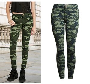 XXXXXL Moda Ladies Camouflage Wysoki Elastyczne Spodnie Slim Stretch Niski Waist Spodnie Casual Damskie Lato