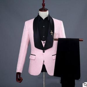 Pink Paisley Men Wedding Tuxedos Excellent Groom Tuxedos Black Shawl Lapel Side Vent Men Business Dinner Prom Blazer(Jacket+Pants+Tie+Vest)6