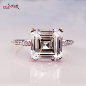 Färgfisk Lyx 4 CT Asscher Cut Solitaire Engagement Ringar för Kvinnor Syntetisk Sona Authentic 925 Sterling Silver Wedding Ring S18101608