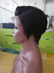 Malaio Rendas Frente Perucas Com o Cabelo Do Bebê Curto Bob Rendas Frente perucas Para As Mulheres Negras Virgem Pixie Corte Em Linha Reta Perucas de Cabelo Humano