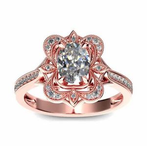 Storlek 6-10 grossist unika lyx smycken 925 sterling silverrose guld fylle ovala klipp 5a vit topaz cz diamant kvinnor bröllop blomma ring