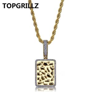 TOPGRILLZ Shiny Square Pendant Necklace Oro Argento Colore Zircone Cubico Charms da uomo Gioielli Hip Hop Regali con catena a 24 pollici Corda