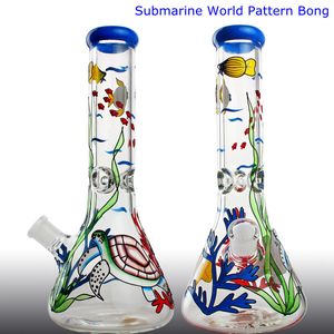 Submarine World Pattern Bong in vetro Super spessore Colore brillante Becher Bong Recycler Oil Rig cera pipa ad acqua gorgogliatore Narghilè DHL libero