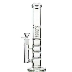 Groothandel Triple Honeycomb Birdcage Perc Hookahs Percolator DAB Oil Rig Grote Rechte Buis Glas Bong Clear Water Ice Pinch Pipes With Bowl HR316