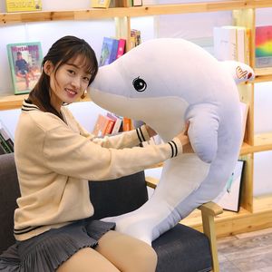 Dorimytrader Kawaii Cartoon Dolphin Plush Toy Giant Stuffed Sea Animals Pillow Doll for Girl Gift Decoration 51inch 130cm DY50514