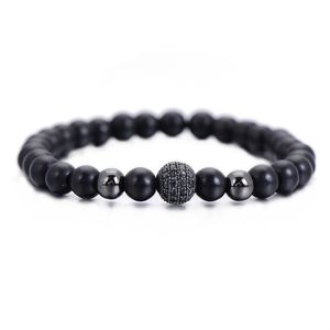 Moda Siyah CZ Topu Erkekler Bilezik Doğal Taş Mat Boncuk Charm Bilezikler Erkekler Takı Yoga pulsera hombres