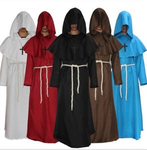 Atacado Halloween Traje Cosplay Mágico medieval vestes Medieval Frock Robe Cosplay Monge Traje Xamã Padre Cos roupas