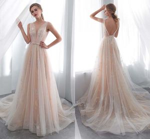 Elegant Dresses O Neck Open Back See Through Top A Line Lace Long Wedding Party Bride Dresses Women Wedding Gowns HY4189