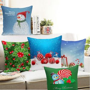 Printed Decorative Throw Pillow Case Merry Christmas Happy New Year Cushion Covers Cute Snowman Tree Pattern Pillowslip Creative 5 5yf BB