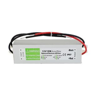 10st DC 12V 10W Vattentät IP67 Elektronisk LED-drivdämpare Utomhusbruk Strömförsörjning LED-remsor Lighting Transformer AC 90-250V