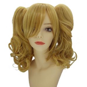 女性用ゴールデンウィッグ2ポニーテールヘアウィッグ35cmブロンド