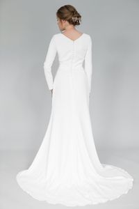 Abiti da sposa modesti a maniche lunghe a sirena con maniche scollo a barca maniche lunghe semplici abiti da sposa informali tempio LDS 2020 Custo234S