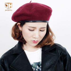 JOEJERRY Wool Beret Female Leather Beret French Hat Military Flat Cap For Women Winter Autumn Spring S18101708