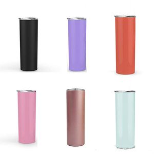 10 pcs 20 oz Skinny Tumbler cor sólida dupla parede copo Sippy aço Inoxidável Isolado a vácuo tumbler em linha reta