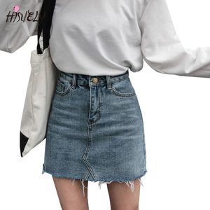 2018 neue Ankunft Sommer Mode Hohe Taille Röcke Frauen Taschen Taste Denim Weibliche Saias All-abgestimmt Casual Jeans Rock