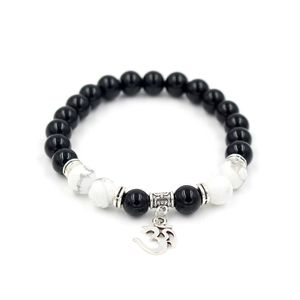 8mm naturlig vit howlite svart onyx stonec buddhist Buddha hänge charm meditation bön pärla mala armband