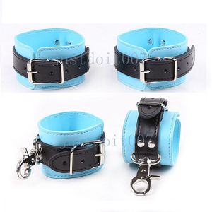 Bondage Leather buckled Blue Handcuffs Anklecuffs Wrist hand ankle cuffs Restraint Hook #R45