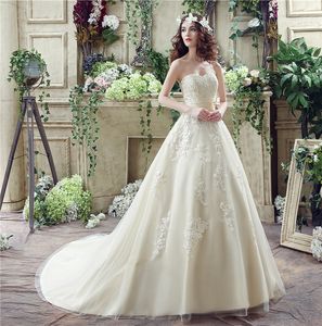 Enkla eleganta klänningar älskling med applikationer en linje med fett båge tyll lång bröllopsfest brud kvinnor bröllopsklänningar klänningar hy4223