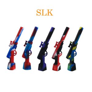 Tubo de rifle de silicone de 4,3 polegadas com tigela de metal tigela de óleo plataforma de água de cera de cera Tubos de fumantes 420 Design exclusivo de pistola de pistola pequena