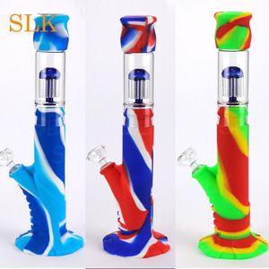 Straight 14 inch hookah glass percolator silicone water bong with glass smoking flower bowl down stem dab rig 10 color cool deaign