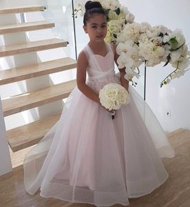 Sıcak Satış Balo Çiçek Kız Elbise Düğün İçin Lace Up Geri Toddler Pageant Törenlerinde Tül Sweep Tren İlk Communion Elbise