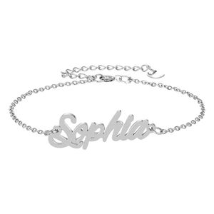 Quality Stainless Steel Engrave Script Name " Sophia " Charm Bracelets for Women Personalized Custom Bracelet Charm Link Christmas Gift