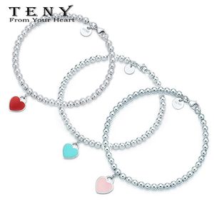 TENY Fascino di moda 100% argento sterling di alta qualità Love-Heart-Tag-Key Bracciale rigido per gioielli da donna Posta gratuita