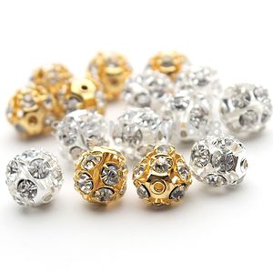 30pcs / серия 6мм / 8мм / 10мм золото / серебро Круглый Pave Disco Ball Beads страз Кристалл шариков прокладки для ювелирных изделий DIY