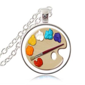 Color Palette Necklace Circular Painting Tray Photo Pendant Sweater Chain Fashion Jewelry Glass Cabochon Choker Artists Gifts
