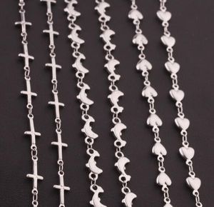 Mixe style 12pcs Lot (each style 4pcs) stainless steel strong welding cross chain.heart chain dolphin chain necklace silver women 18-32''