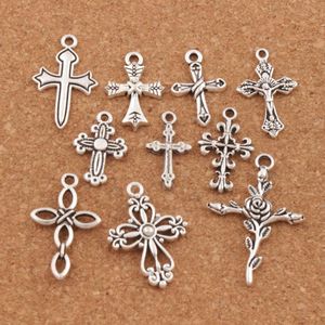 100 pçs / lote Bonito Flor Design Cruz Charm Beads 10styles Mic Tibetan Prata Pingentes Jóias DIY Achados Componentes LM45