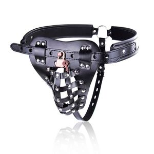 Mężczyzna Leather Chastity Pas Urządzenie, Fetysz Leather Beewreses Pas, BDSM Sex Bondage Sex Zabawki dla mężczyzn wesoły Y18102405