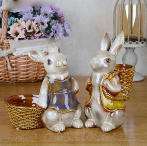 Керамические Корзины с цветами ваза для кроликов декор для дома ремесленные украшения комнаты фарфоровые статуэтки животных ручной работы свадебные украшения