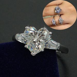 Choucong مجوهرات النساء الفاخرة خاتم الخطوبة القلب قص 3ct الماس 925 فضة خاتم الزواج للمرأة