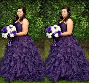 Wholesale dark purple wedding dresses for sale - Group buy Dark Purple Plus Size Wedding Dress Sweetheart Pleats Ruffles Organza A Line Gorgeous Bridal Gowns Sweep Train Custom Size
