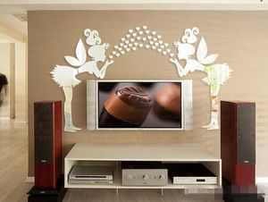 Free delivery 3D mirror wall stickers angel Lover heart wall stickers kids bedroom living room decoration 1 set